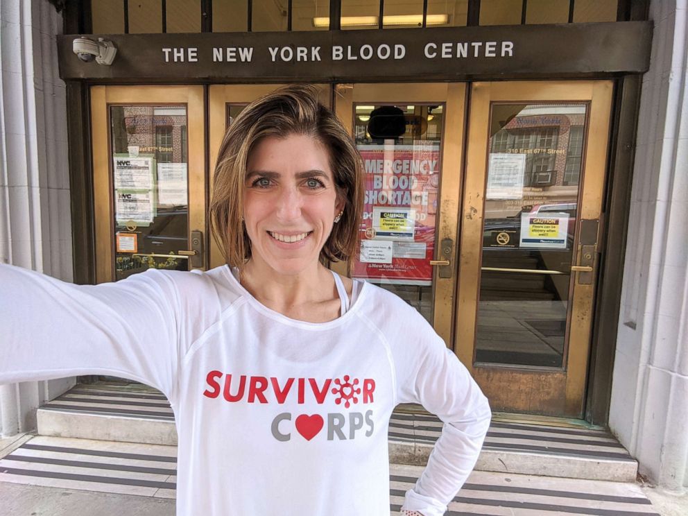 PHOTO: Diana Berrent at the New York Blood Center for her first round of plasma collection. 
