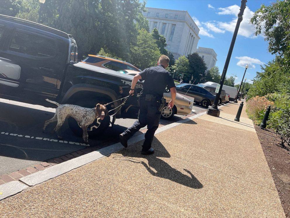 PHOTO: Police activity is pictured near the Cannon House Office Building, which is being evacuated due to a suspicious vehicle at 100 block of 1st St., SE, according to a law enforcement sources. The Library of Congress is also being evacuated.