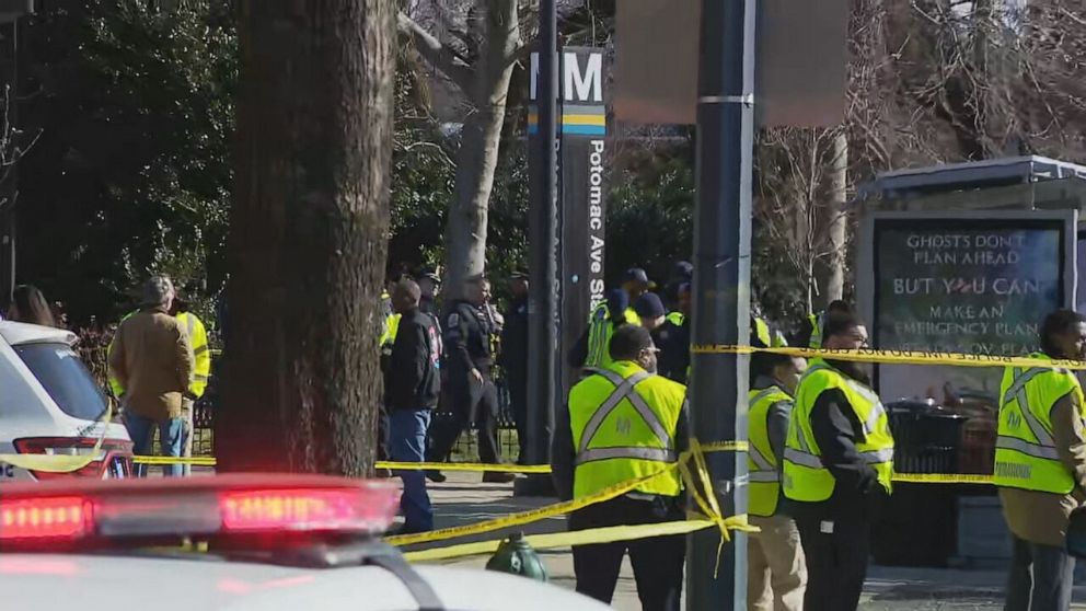 PHOTO: Three people were shot, including one fatally, by a gunman in separate scenes near and inside the Potomac Avenue station in Washington, D.C., on Feb. 1, 2023.