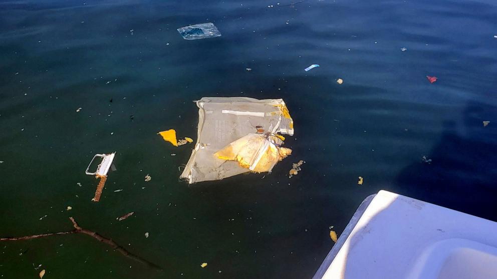 PHOTO: This image provided by Dean Naujoks shows debris recovered from the Potomac River south of Ronald Reagan Washington National Airport in Alexandria, Va., Jan. 30, 2025. 