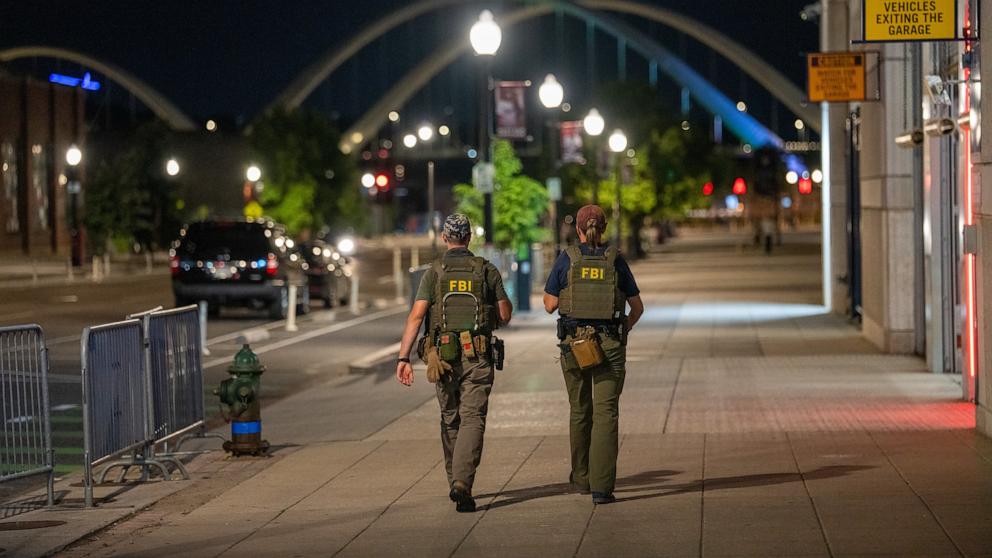 PHOTO: FBI agents patrol the Navy Yard area, August 12, 2025 in Washington.