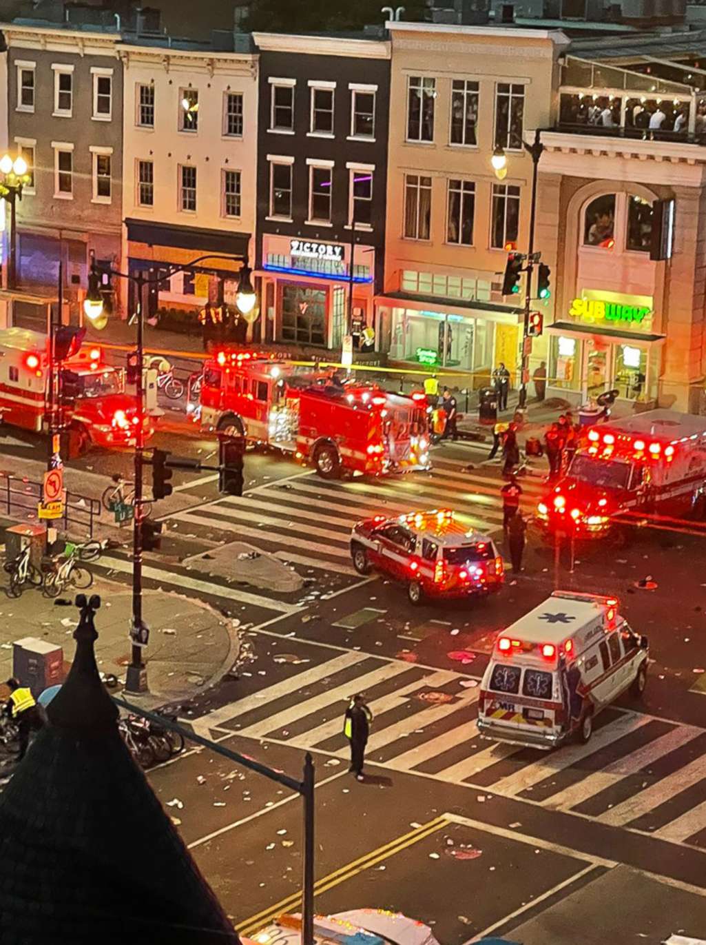 PHOTO: Four people were shot, including a 15-year-old boy who died and an injured police officer, at the end of the Moechella concert at 14th and U Streets in Washington, D.C. on June 19, 2022.