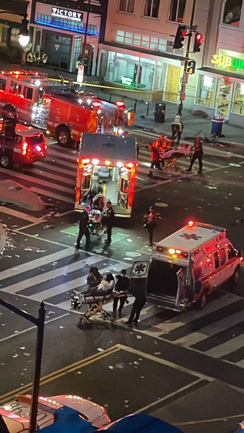 PHOTO: Four people were shot, including a 15-year-old boy who died and an injured police officer, at the end of the Moechella concert at 14th and U Streets in Washington, D.C. on June 19, 2022.