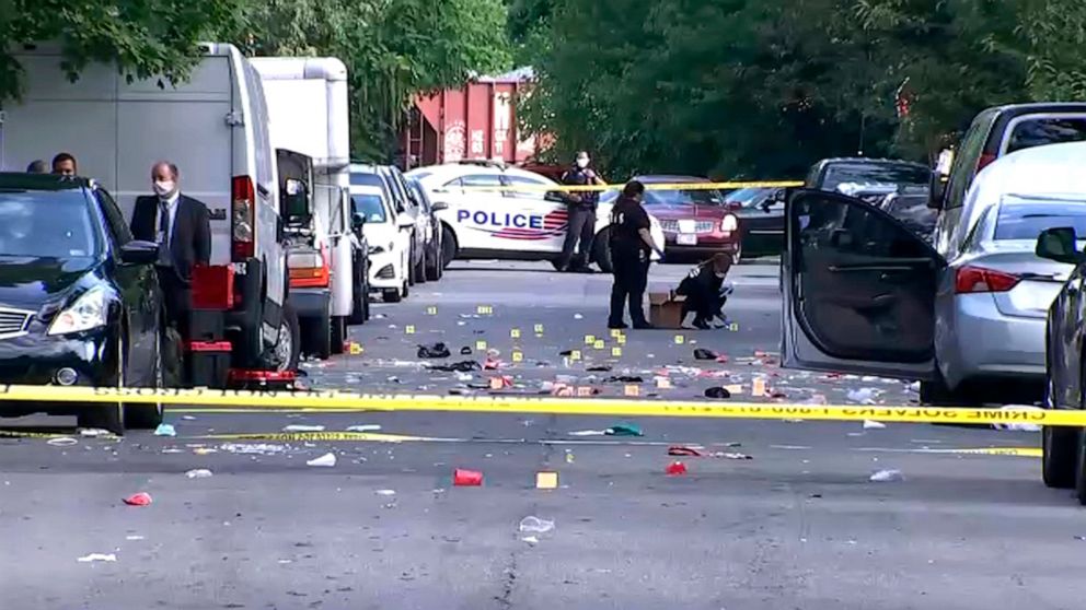 PHOTO: Law enforcement work the scene of a shooting, Aug. 9, 2020, in Southeast Washington, in video provided by NBC4 Washington.