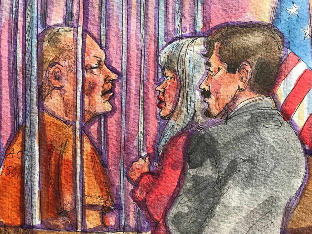 PHOTO: A sketch of Joseph James DeAngelo, 72, who is suspected to be the Golden State Killer, appeared in court on May 14, 2018, in Sacramento, Calif.