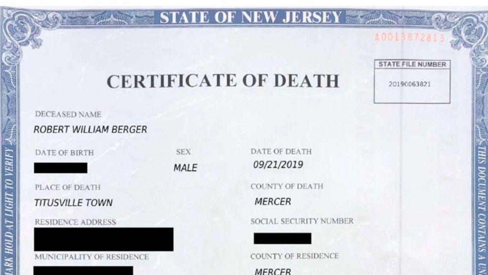 PHOTO: This image provided by the Nassau County District Attorney's office in Mineola, N.Y., shows a fake death certificate with some information redacted by the DA's Office.