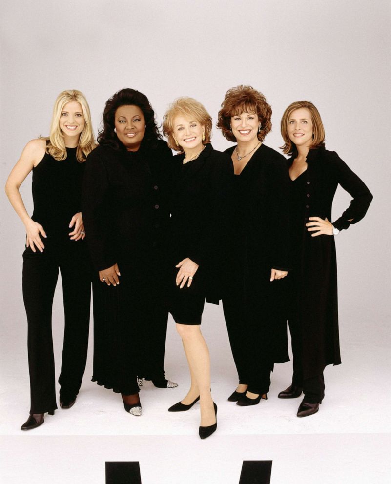PHOTO: "The View" co-hosts Debbie Matenopoulos, Star Jones, Barbara Walters, Joy Behar and Meredith Vieira on June 19, 1997.