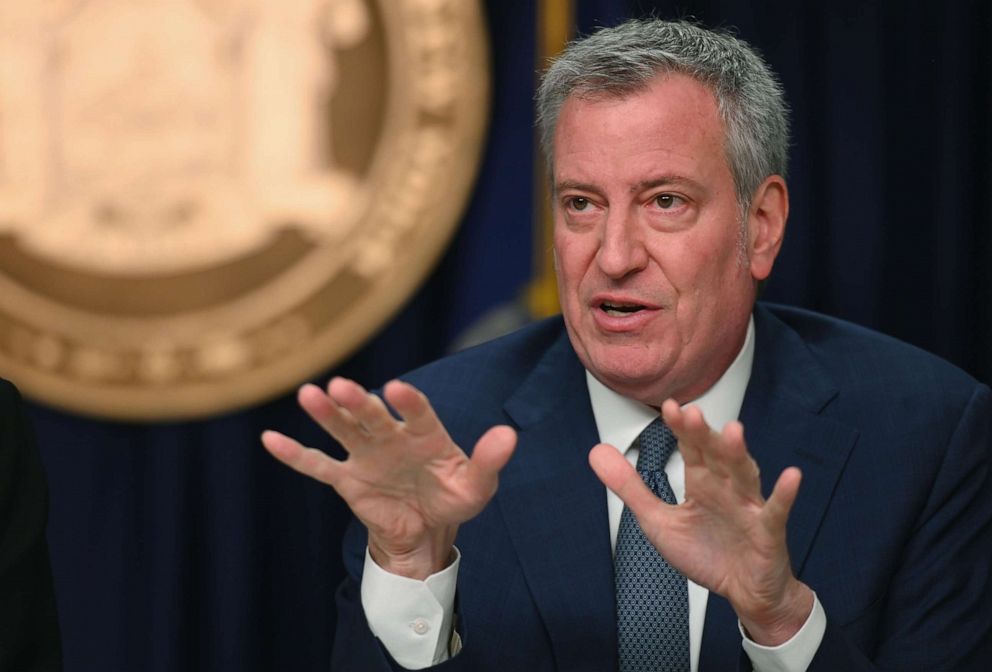 PHOTO: New York City Mayor Bill de Blasio speaks during a press conference in New York City, March 2, 2020.