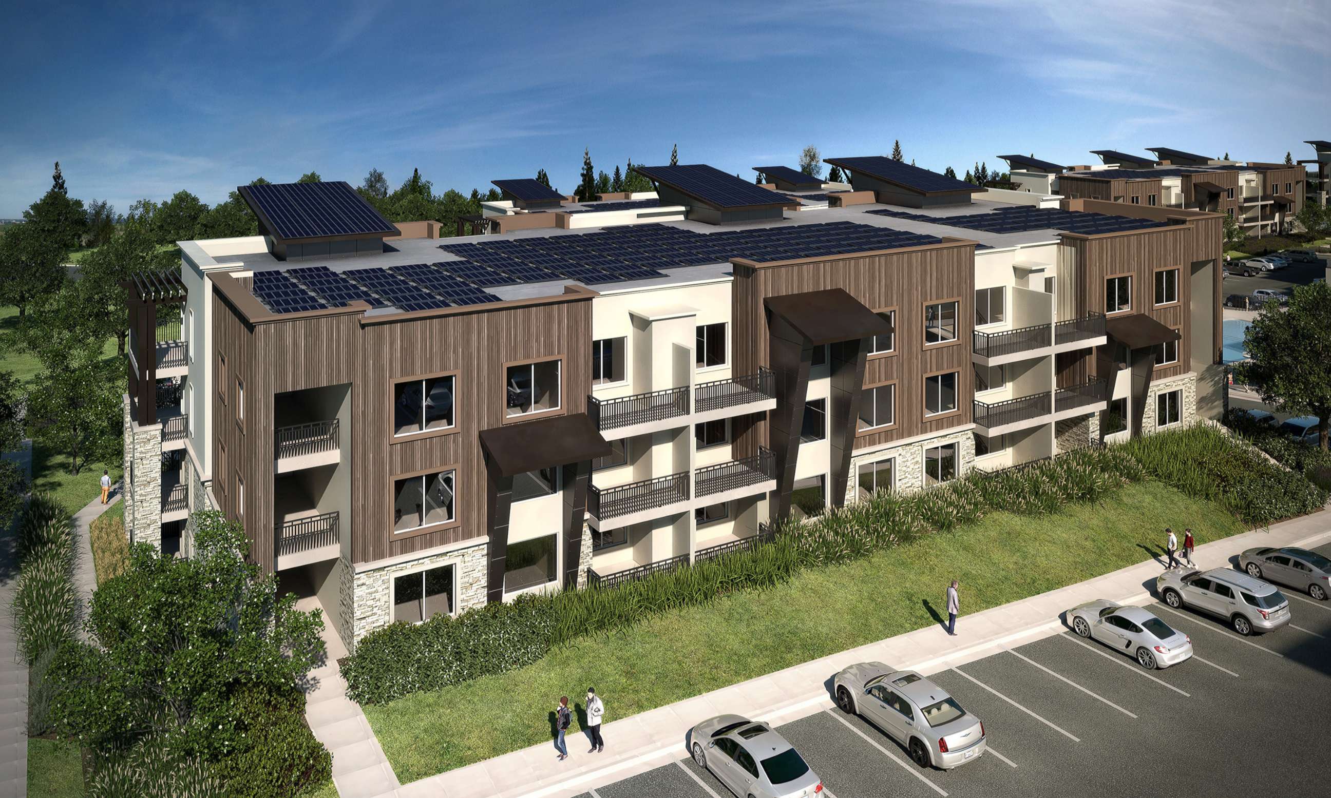 PHOTO: The Soleil Lofts apartment community in Herriman, Utah represents an all-electric residential community design that standardizes on-site energy storage in every unit.