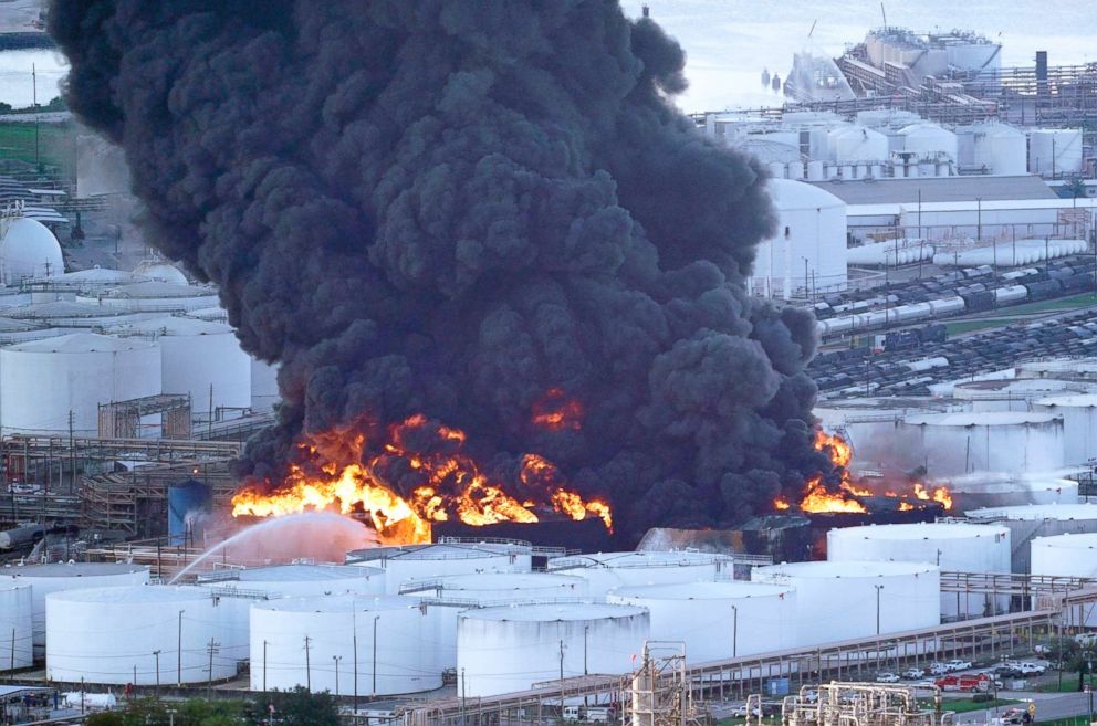 PHOTO: Firefighters battle a petrochemical fire at the Intercontinental Terminals Company, March 18, 2019, in Deer Park, Texas.