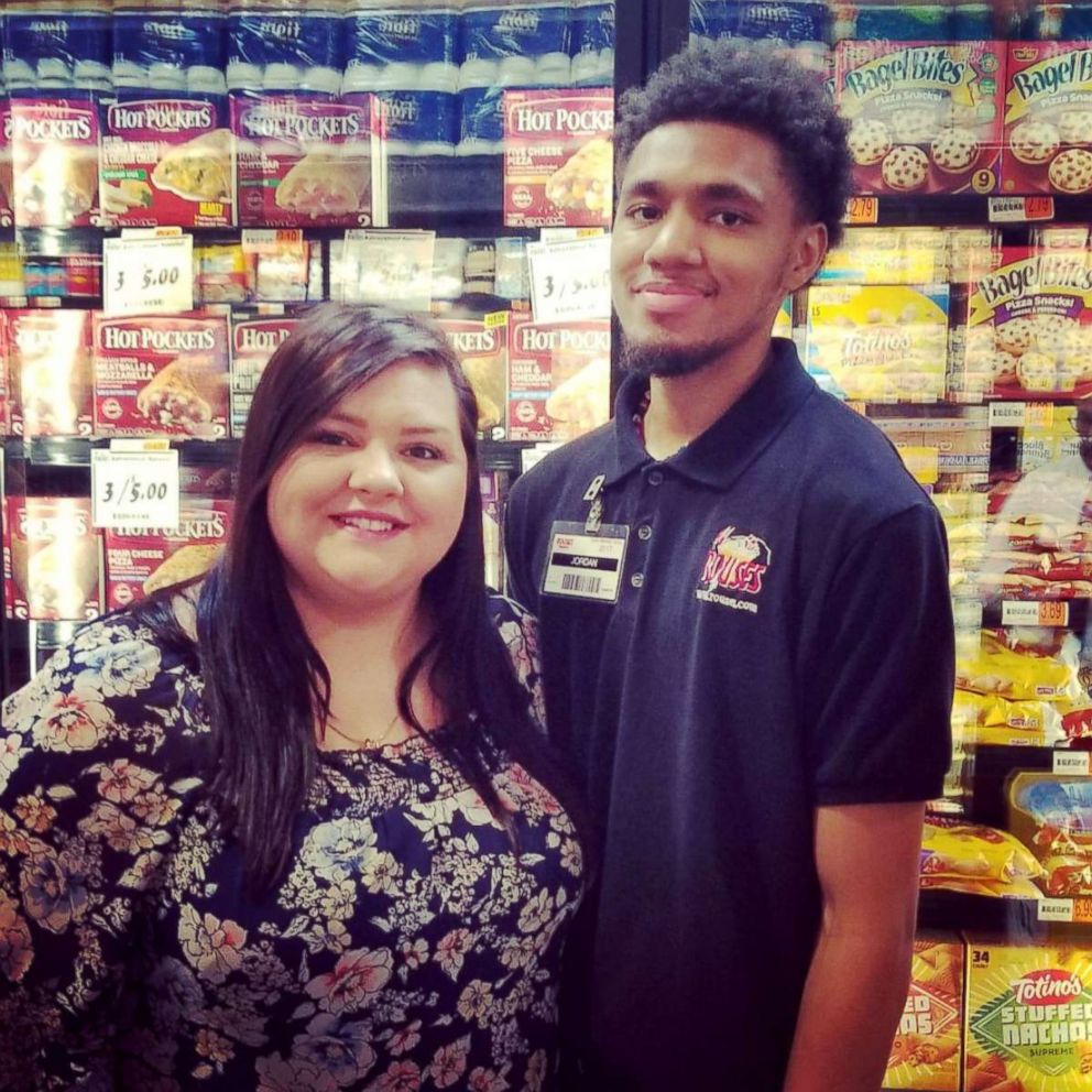 PHOTO: Delaney Edwards Alwosaibi thanked Jordan Taylor after her father sent her a video of Taylor, a supermarket worker, letting her brother help him stock items. Her brother Jack Ryan Edwards has autism.