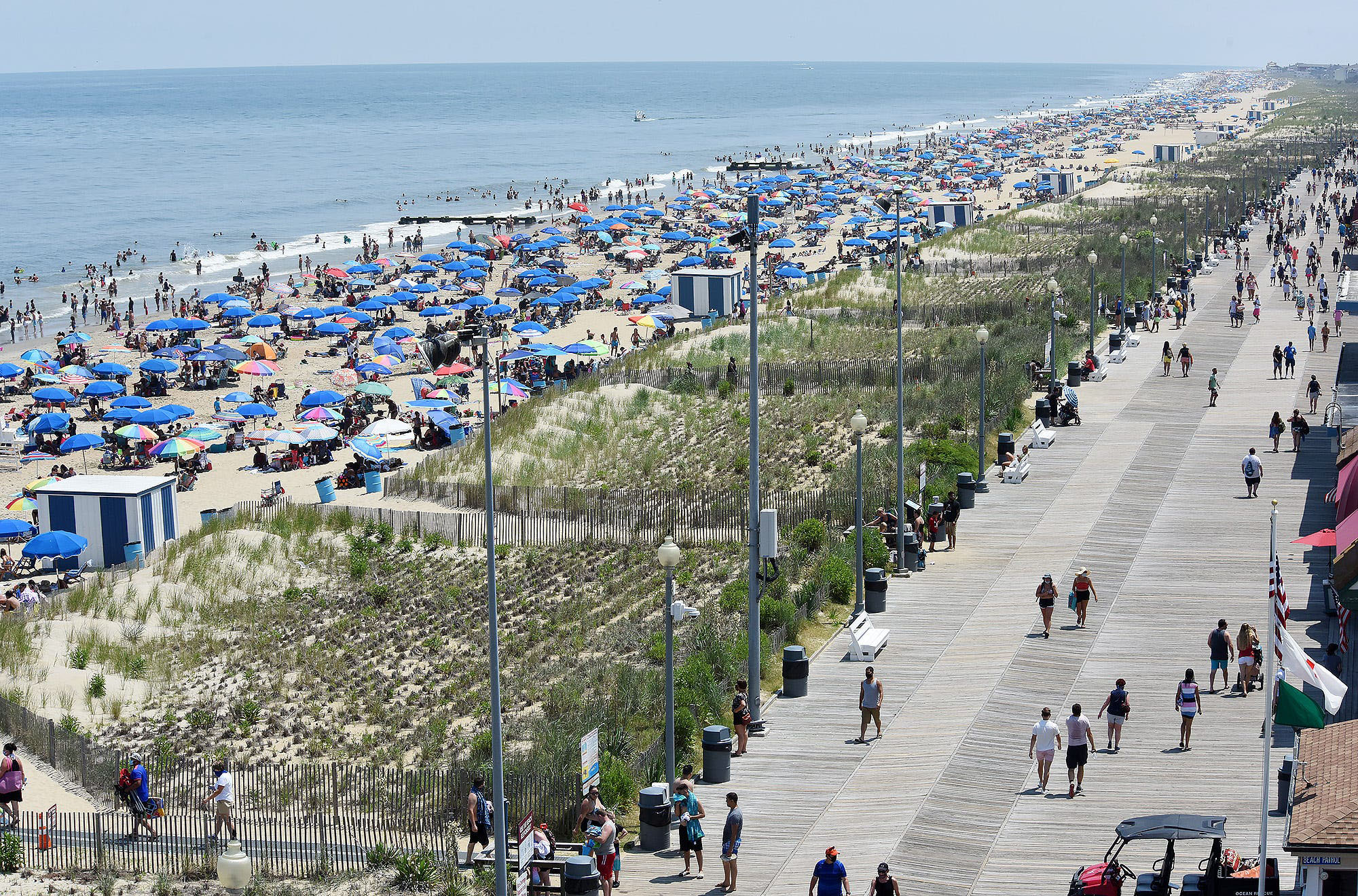 PHOTO: Crowds are shown on Rehoboth Beach in Delaware, July 4, 2020.
