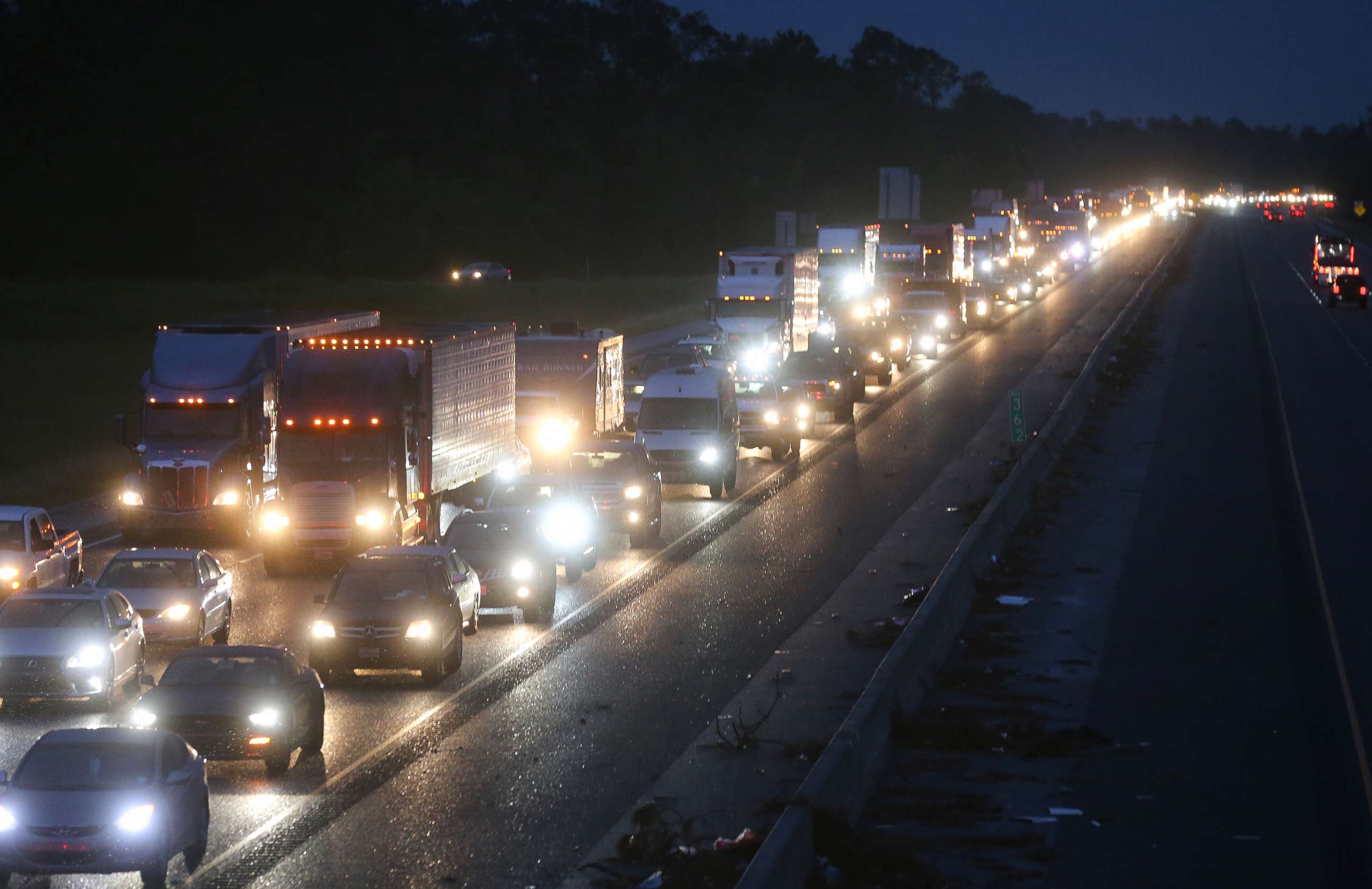 PHOTO: Traffic is jammed on I-10 westbound amid evacuations ahead of Hurricane Delta on Oct. 8, 2020 in Lake Charles, La.