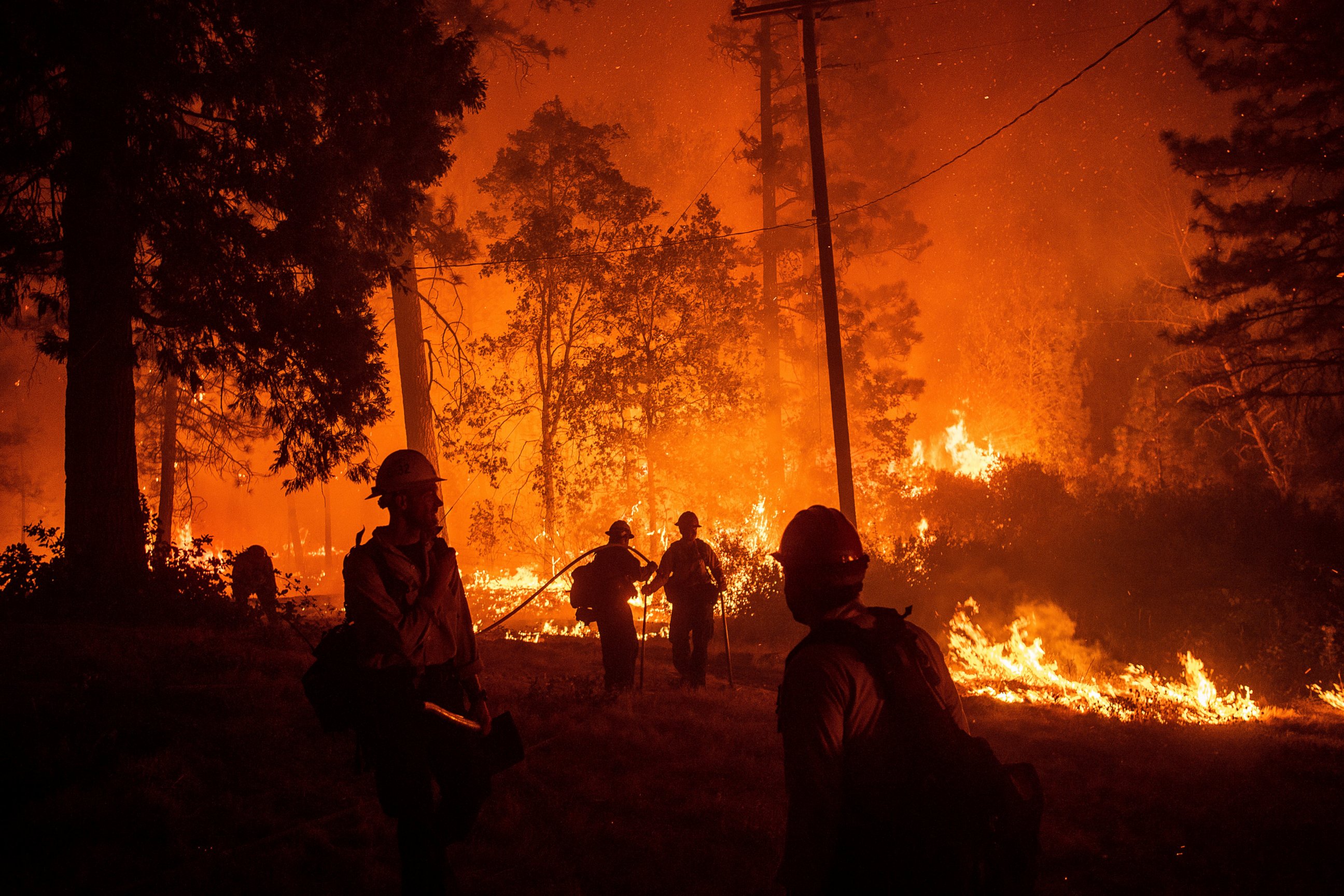 Firefighters monitor a backfire while battling the Delta Fire in the Shasta-Trinity National Forest, Calif., on Thursday, Sept. 6, 2018.