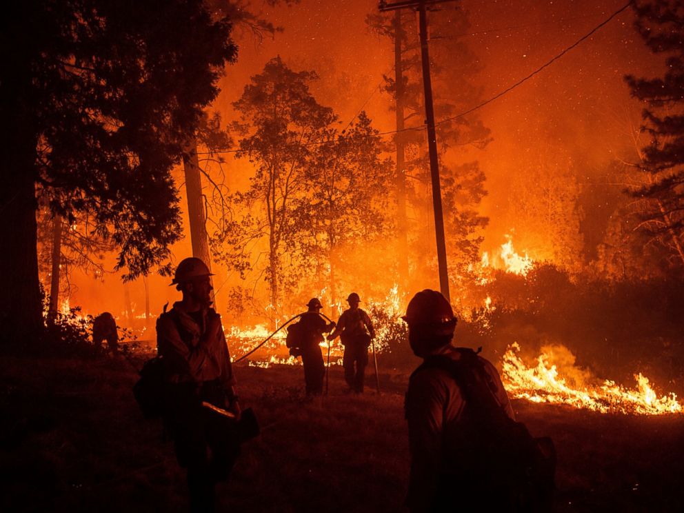 Firefighters monitor a backfire while battling the Delta Fire in the Shasta-Trinity National Forest, Calif., on Thursday, Sept. 6, 2018.