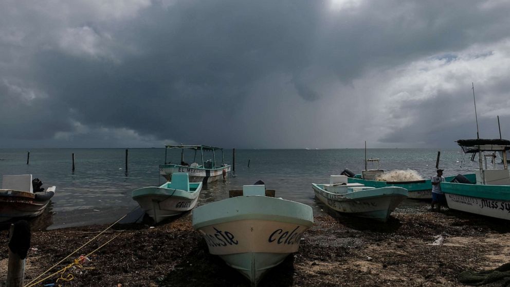PHOTO: Boats sit closer to the shore after they were secured by fishermen preparing for the arrival of Hurricane Delta in Puerto Juarez, Cancun, Mexico, Oct. 6, 2020.