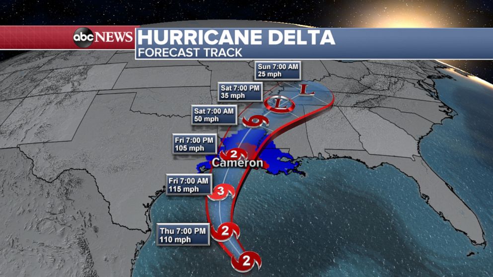 PHOTO: Hurricane Delta forecast track, Oct. 8, 2020.