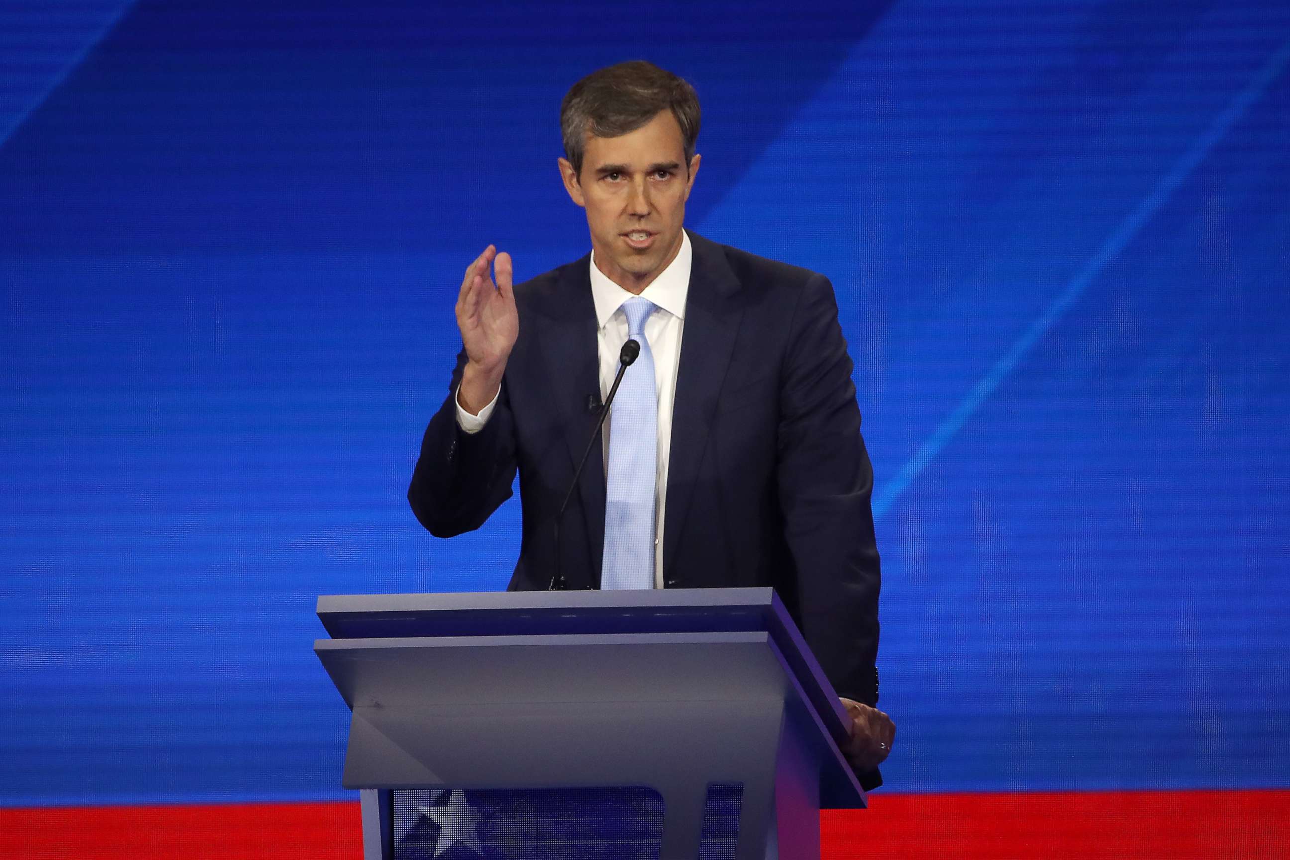 PHOTO: Democratic presidential candidate Beto O'Rourke speaks during the Democratic Presidential Debate at Texas Southern University's Health and PE Center on Sept. 12, 2019, in Houston.