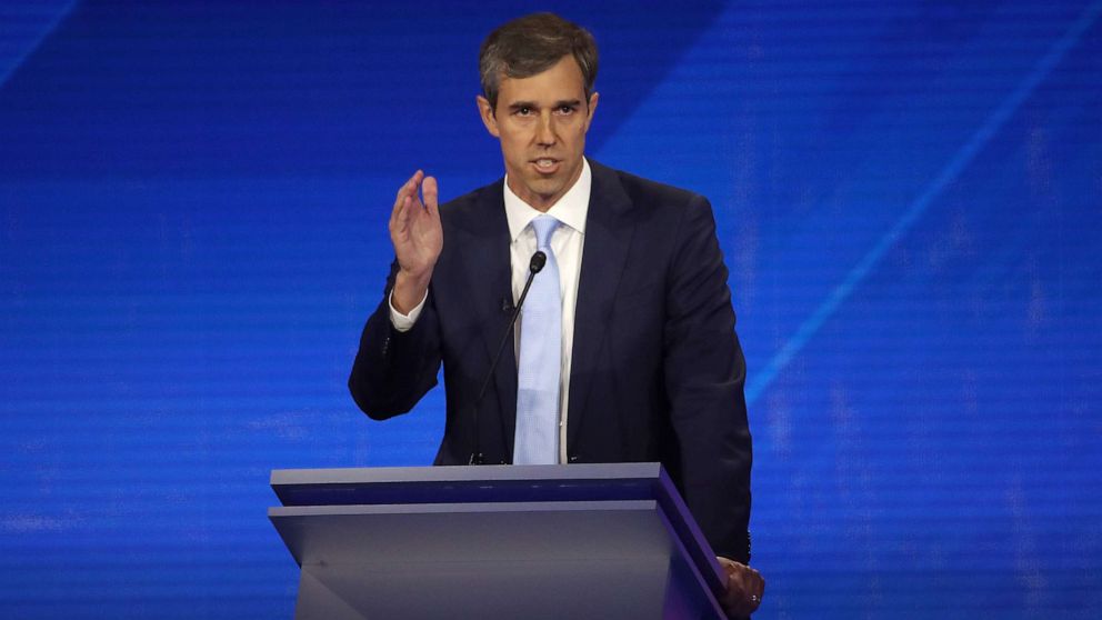 PHOTO: Democratic presidential candidate Beto O'Rourke speaks during the Democratic Presidential Debate at Texas Southern University's Health and PE Center on Sept. 12, 2019, in Houston.
