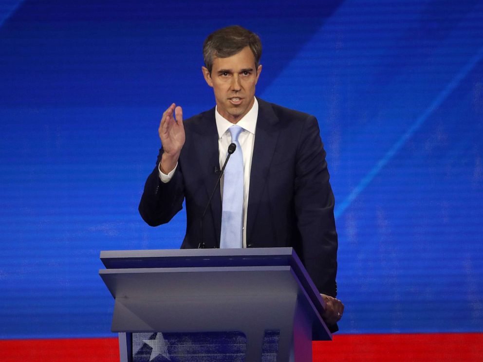 PHOTO: Democratic presidential candidate Beto ORourke speaks during the Democratic Presidential Debate at Texas Southern Universitys Health and PE Center on Sept. 12, 2019, in Houston.