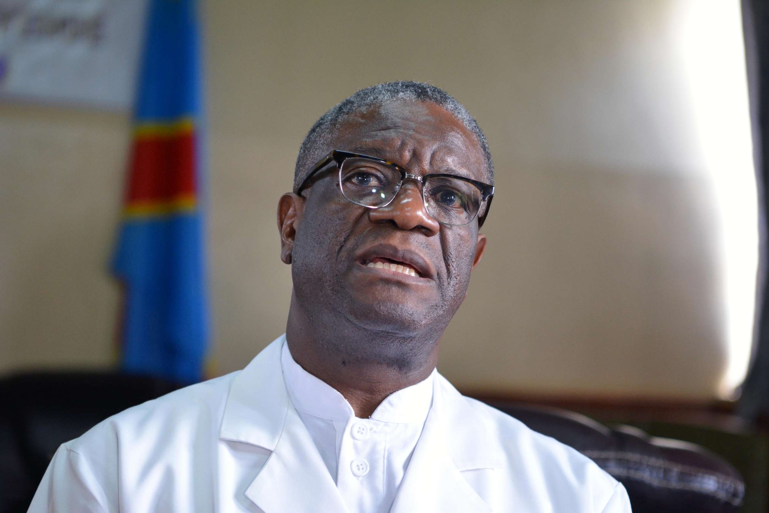 PHOTO: Nobel Peace Prize winner Denis Mukwege talks to the press at the Panzi hospital in Bukavu, in the Democratic Republic of the Congo's South Kivu province, on Oct. 6, 2018.
