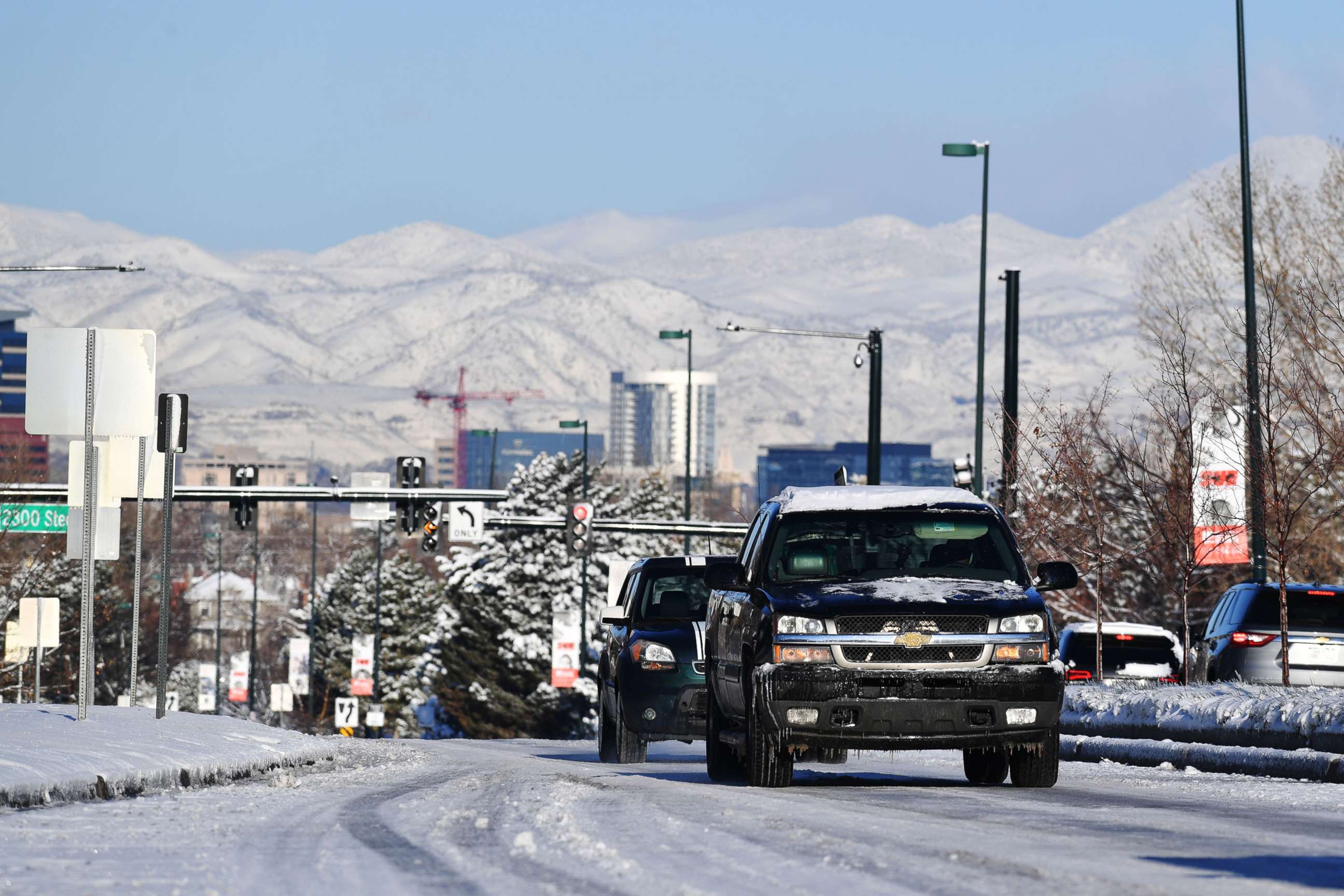 PHOTO: Morning traffic in Denver, April 20, 2021. 