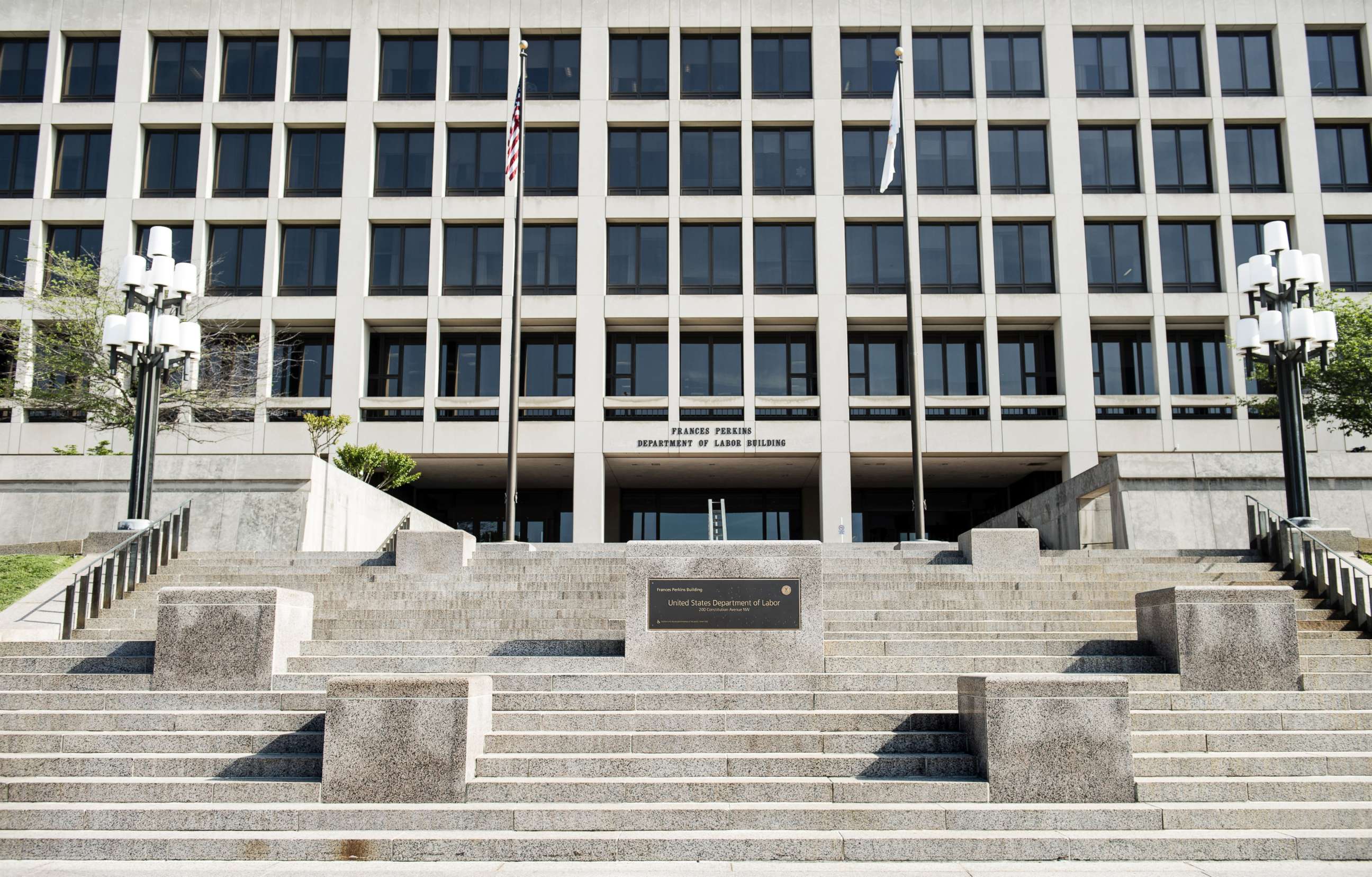 PHOTO: A view of the US Department of Labor building on May 3, 2013 in Washington. 
