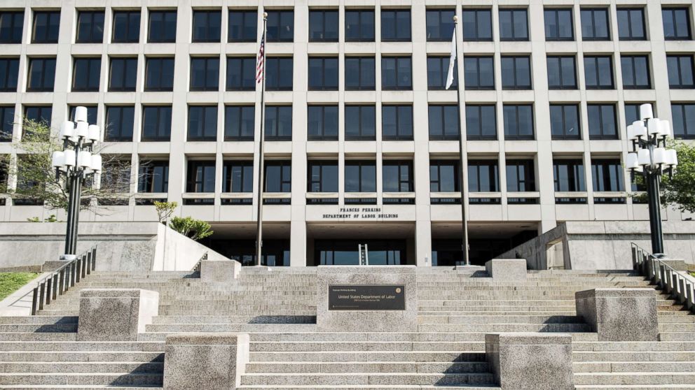 PHOTO: A view of the US Department of Labor building on May 3, 2013 in Washington. 