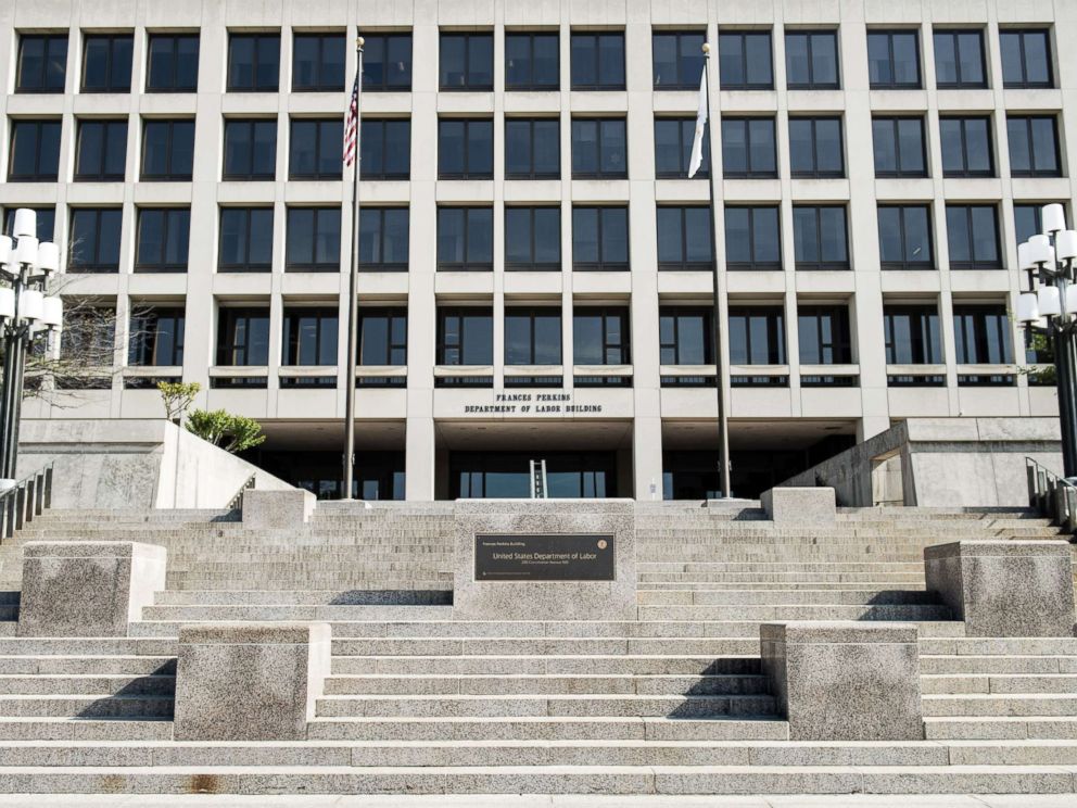 PHOTO: A view of the US Department of Labor building on May 3, 2013 in Washington.