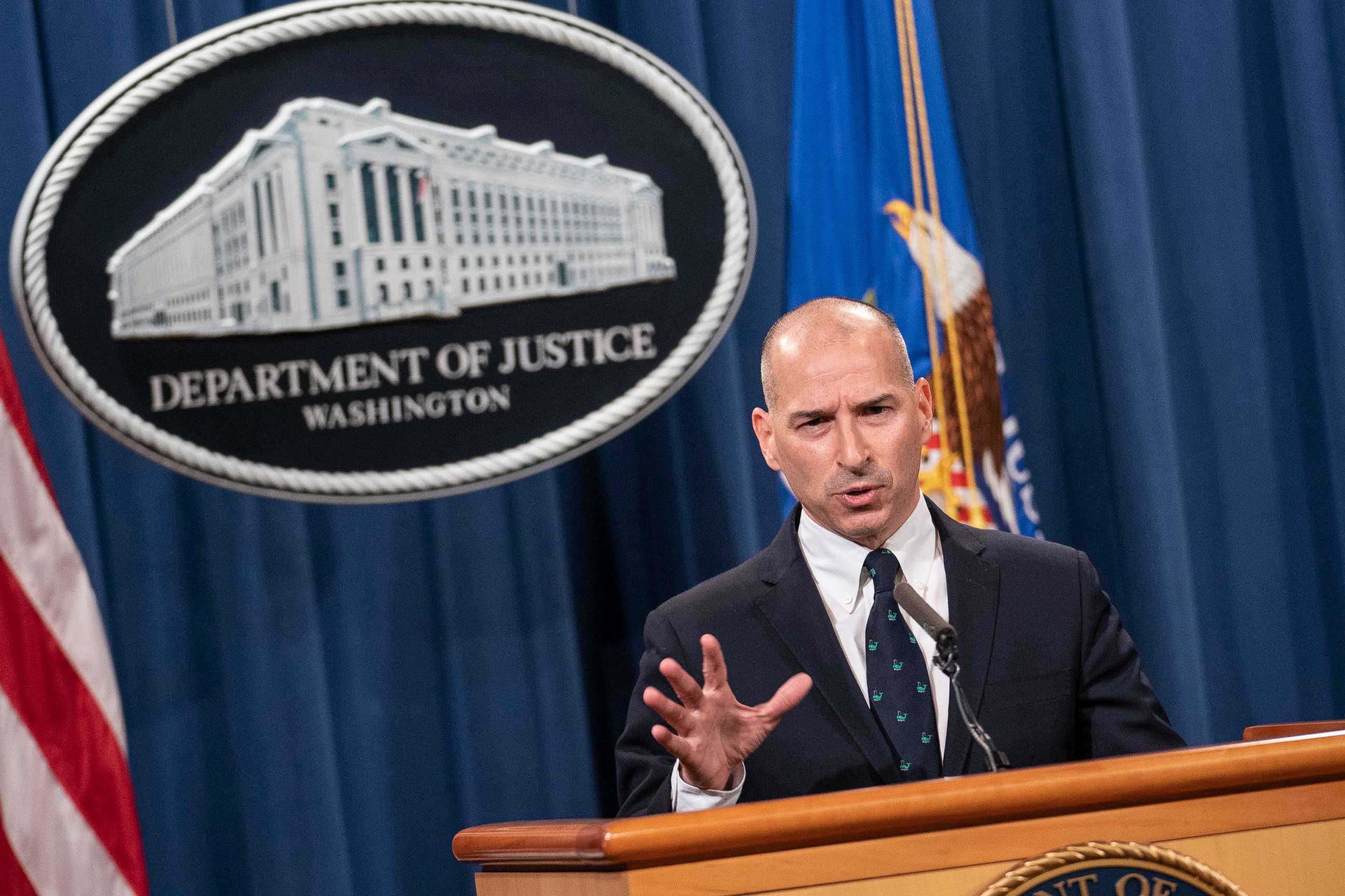 PHOTO: Michael Sherwin, Acting U.S. Attorney for the District of Columbia, speaks at a press conference to give an update on the investigation into the Capitol Hill riots in Washington, Jan. 12, 2021.