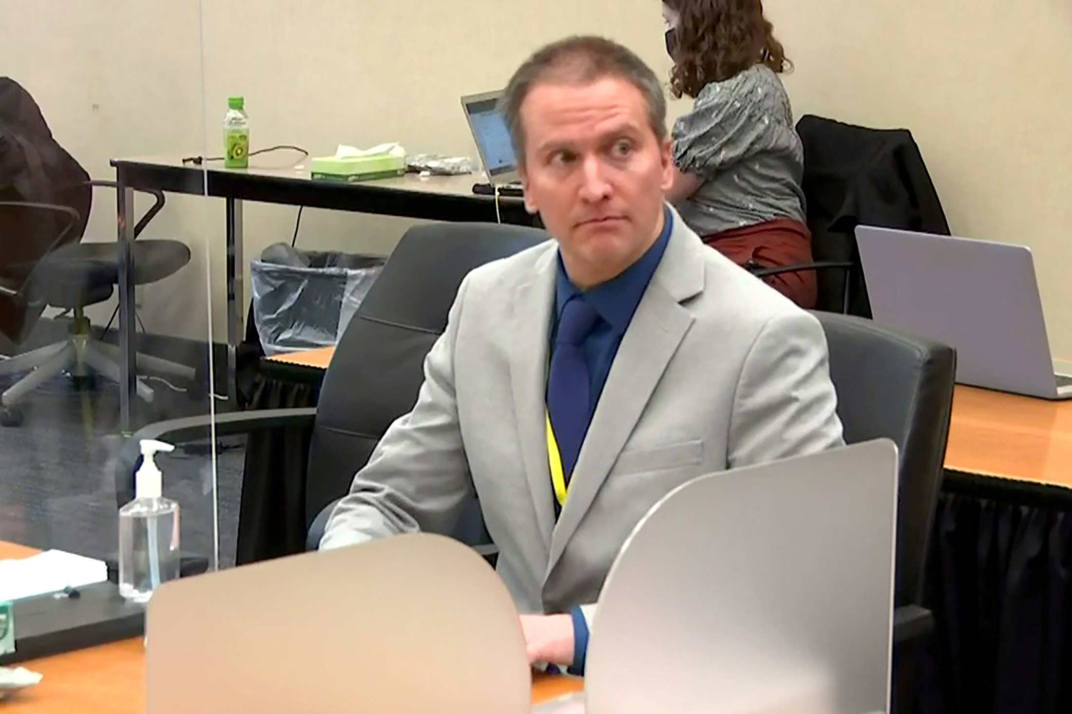 PHOTO: Former Minneapolis police officer Derek Chauvin attends closing arguments during his trial in Minneapolis, Minnesota, April 19, 2021.