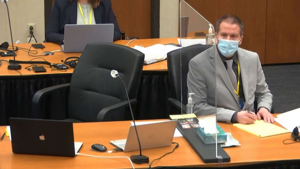 PHOTO: In this image from video, defendant, former Minneapolis police Officer Derek Chauvin, listens during his trial at the Hennepin County Courthouse in Minneapolis, Minn., April 9, 2021.