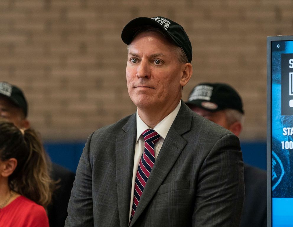 PHOTO: NYPD Commissioner Dermot Shea attends media briefing on the Saturday Night Lights program, at Boys Club of New York on July 9, 2021 in New York City. 