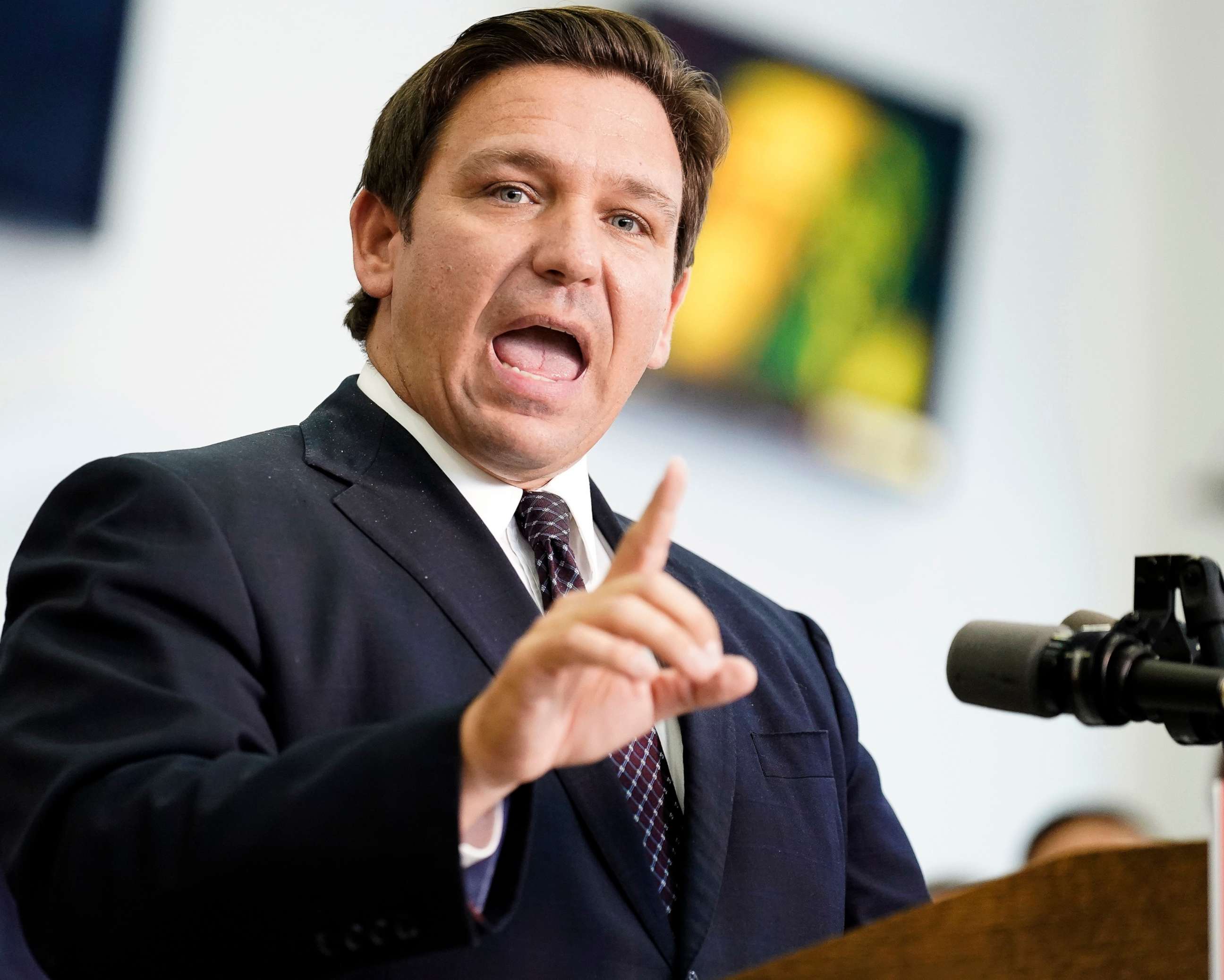 PHOTO: In this Nov. 18, 2021 file photo Florida Gov. Ron DeSantis speaks to supporters and members of the media after a bill signing in Brandon, Fla.
