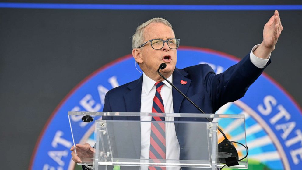 PHOTO: Ohio Gov. Mike DeWine speaks during a press conference, June 2, 2022, in Avon Lake, Ohio.