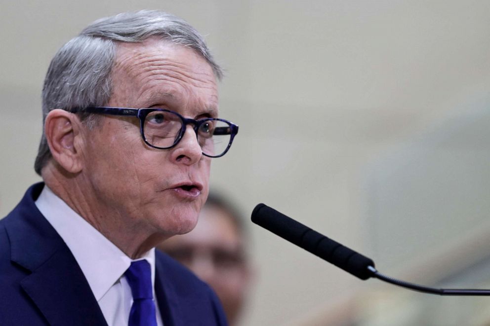 PHOTO: Ohio Governor Mike DeWine gives an update at MetroHealth Medical Center on the state's preparedness and education efforts to limit the potential spread of a new virus which caused a disease called COVID-19, Feb. 27, 2020, in Cleveland.