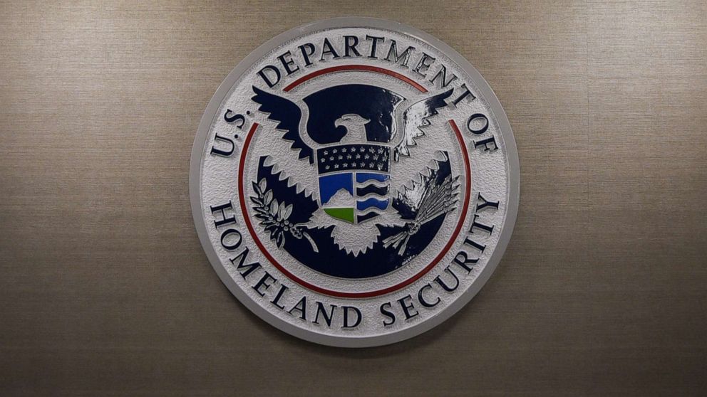 PHOTO: U.S. Department of Homeland Security logo is seen at the U.S. Immigration and Customs Enforcement headquarters, May 11, 2017, in Washington, DC.