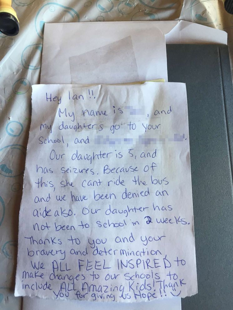 PHOTO: Katrina Christensen has received this note from another parent of her son's school whose 5-year-old daughter is suffering from convulsions.