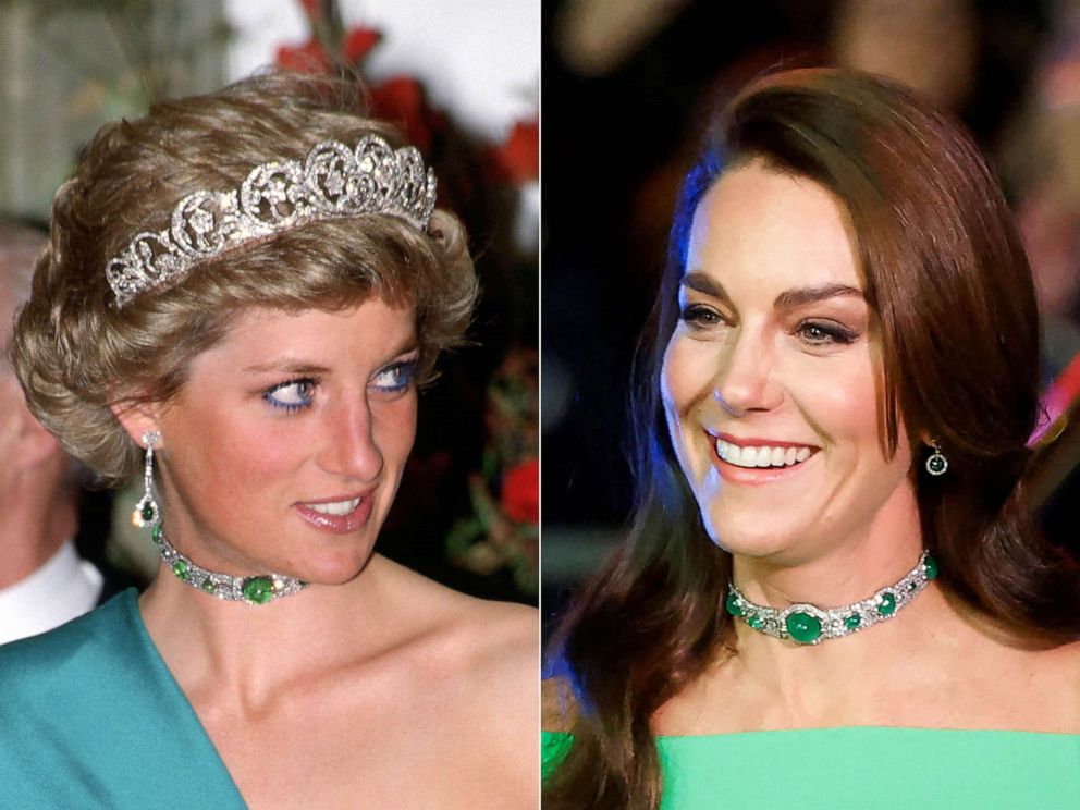 PHOTO: Diana (L) and Catherine, Princess of Wales are seen on a side by side picture.
