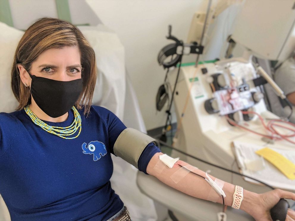 PHOTO: Diana Berrent during her second round of plasma donation on April 15, 2020.