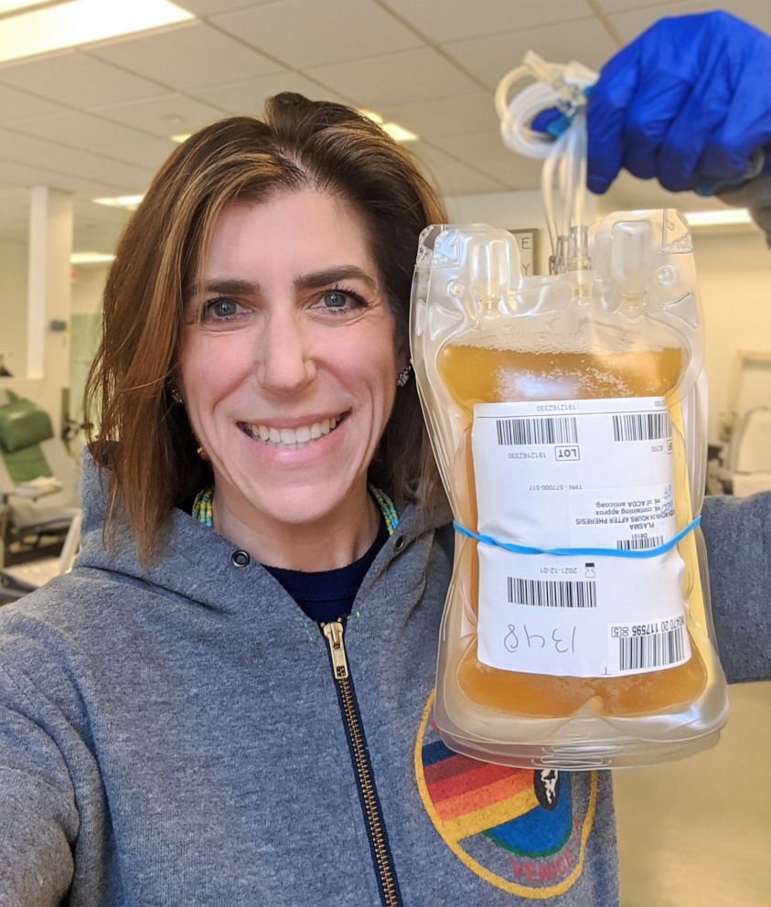 PHOTO: Diana Berrent after her second round of plasma donation on April 15, 2020.