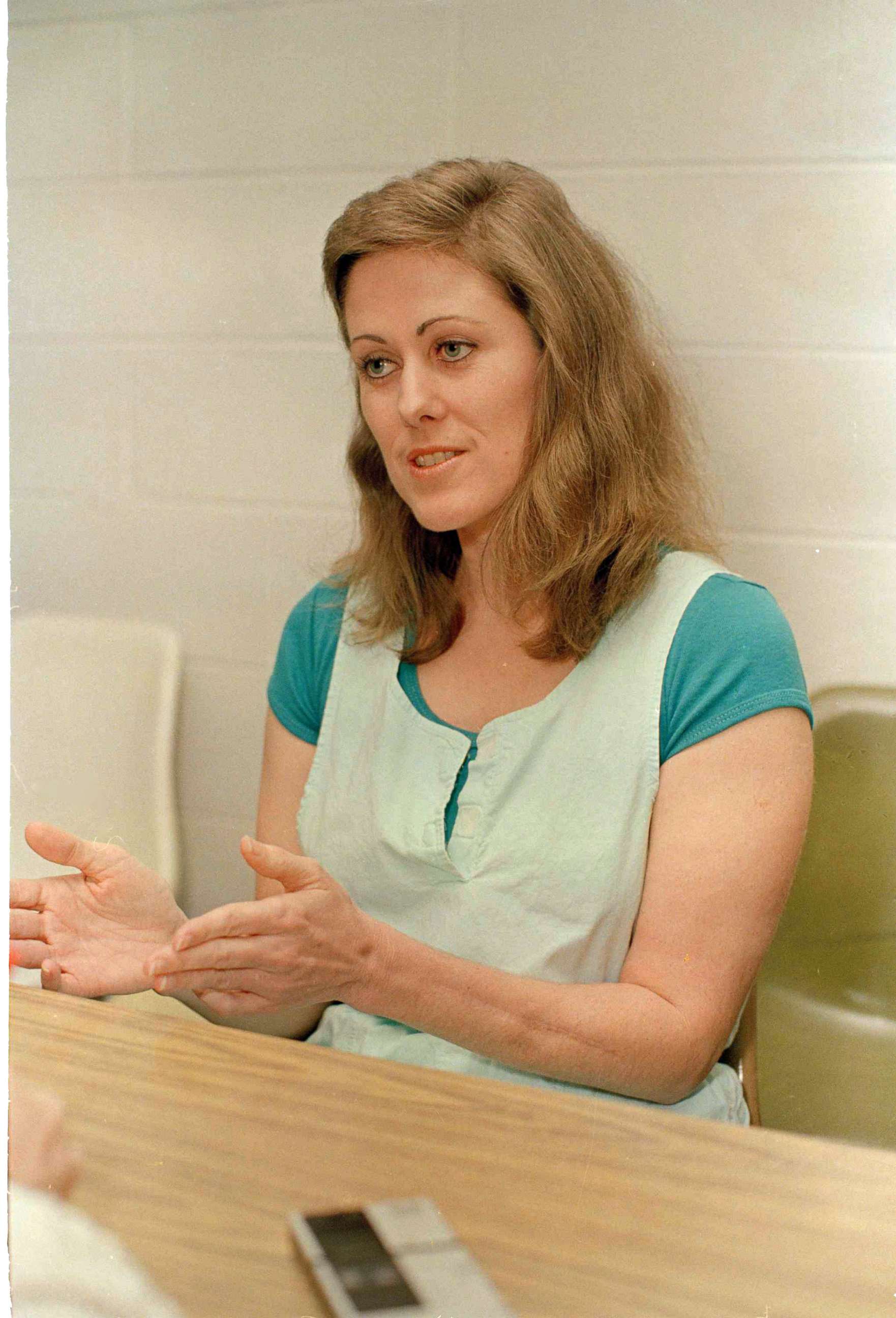 PHOTO: Elizabeth Diane Downs talks about her conviction for killing her 7 year old daughter and wounding two of her other children in Springfield, Ore., during an interview at the Correctional Institute for Woman in Clinton, N.J., March 12, 1989.