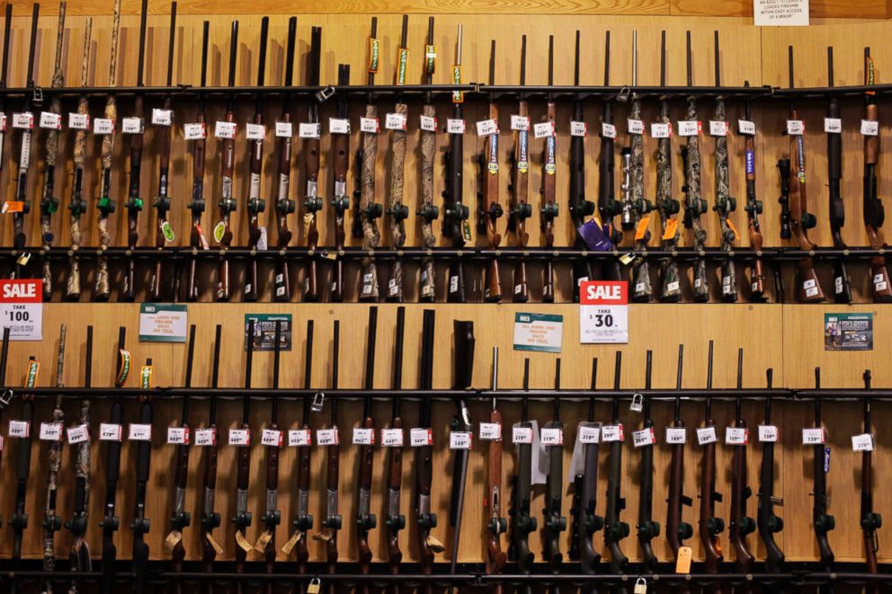 PHOTO: Guns sit on display at a Dick's Sporting Goods store in Paramus, N.J., March 6, 2012.