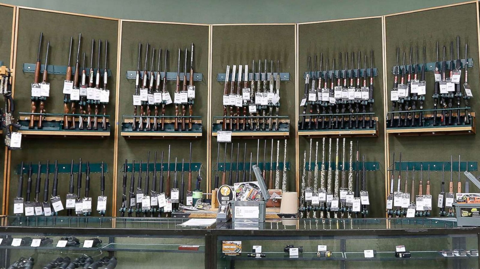 PHOTO: Guns on display at the Dick's Sporting Goods in Danvers, Mass., Feb. 28, 2018. The company announced that they would no longer sell assault rifles and will raise the minimum age requirement to 21 for all gun purchases.