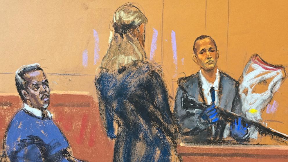 PHOTO: Prosecutor Madison Smizer questions Homeland Security Investigations Special Agent Gerard Gannon at Sean "Diddy" Combs' sex trafficking trial in New York City, May 20, 2025.