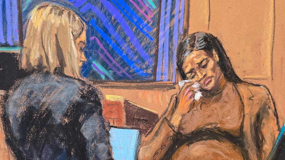 PHOTO: Sean "Diddy" Combs' former girlfriend Casandra "Cassie" Ventura reacts during testimony to prosecutor Emily Johnson at Combs' sex trafficking trial in New York City, May 13, 2025.