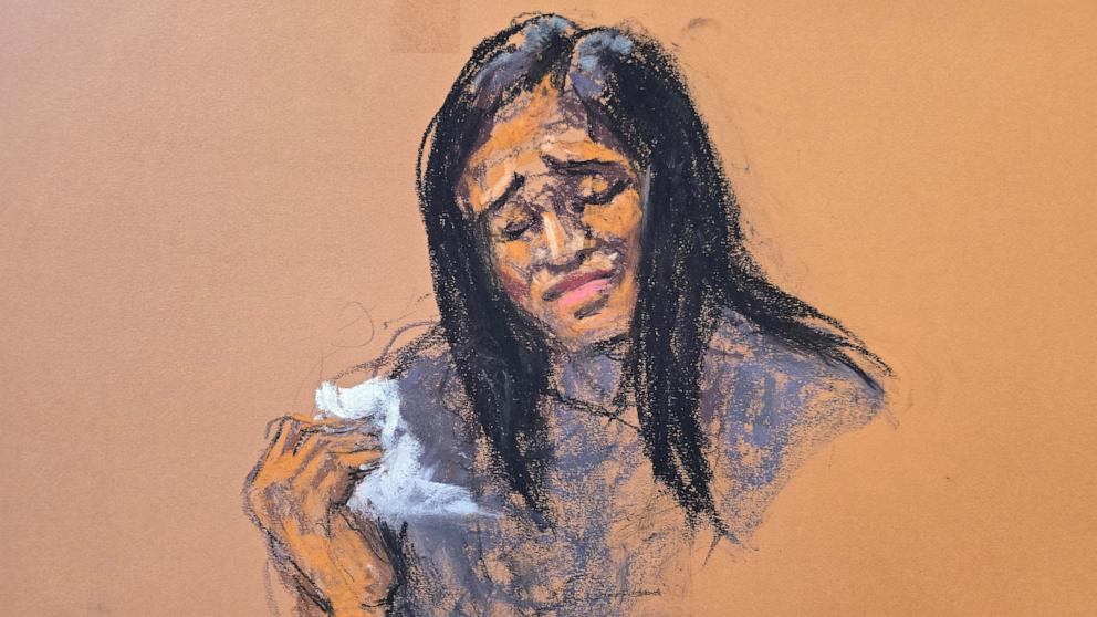 PHOTO: Casandra "Cassie" Ventura reacts at the end of direct testimony during Sean "Diddy" Combs' sex trafficking trial in New York City City, May 14, 2025 in this courtroom sketch.