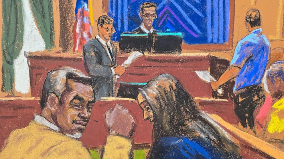PHOTO: Sean "Diddy" Combs listens as the jury foreperson and courtroom deputy read verdicts before U.S. District Judge Arun Subramanian of the five counts against him, during Combs' sex trafficking trial in New York City, July 2, 2025.