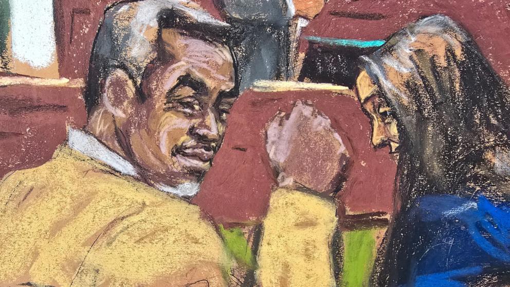 PHOTO: Sean "Diddy" Combs listens as the jury foreperson and courtroom deputy read verdicts before U.S. District Judge Arun Subramanian of the five counts against him, during Combs' sex trafficking trial in New York City, July 2, 2025.