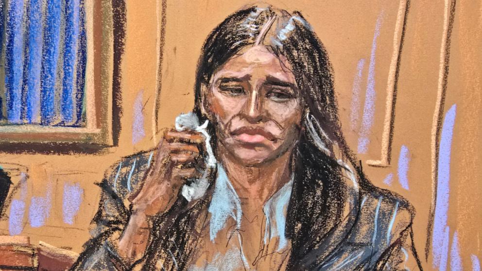 PHOTO: Casandra "Cassie" Ventura cries on the stand during redirect during Sean "Diddy" Combs' sex trafficking trial in New York City, May 16, 2025 in this courtroom sketch. 